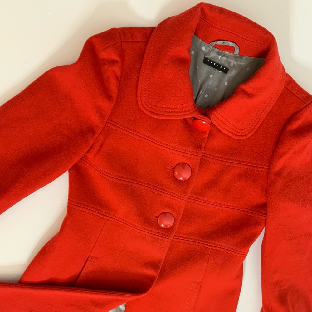 ❤️ SISLEY RED COAT sz 42 balloon sleeves ❤️ Zara